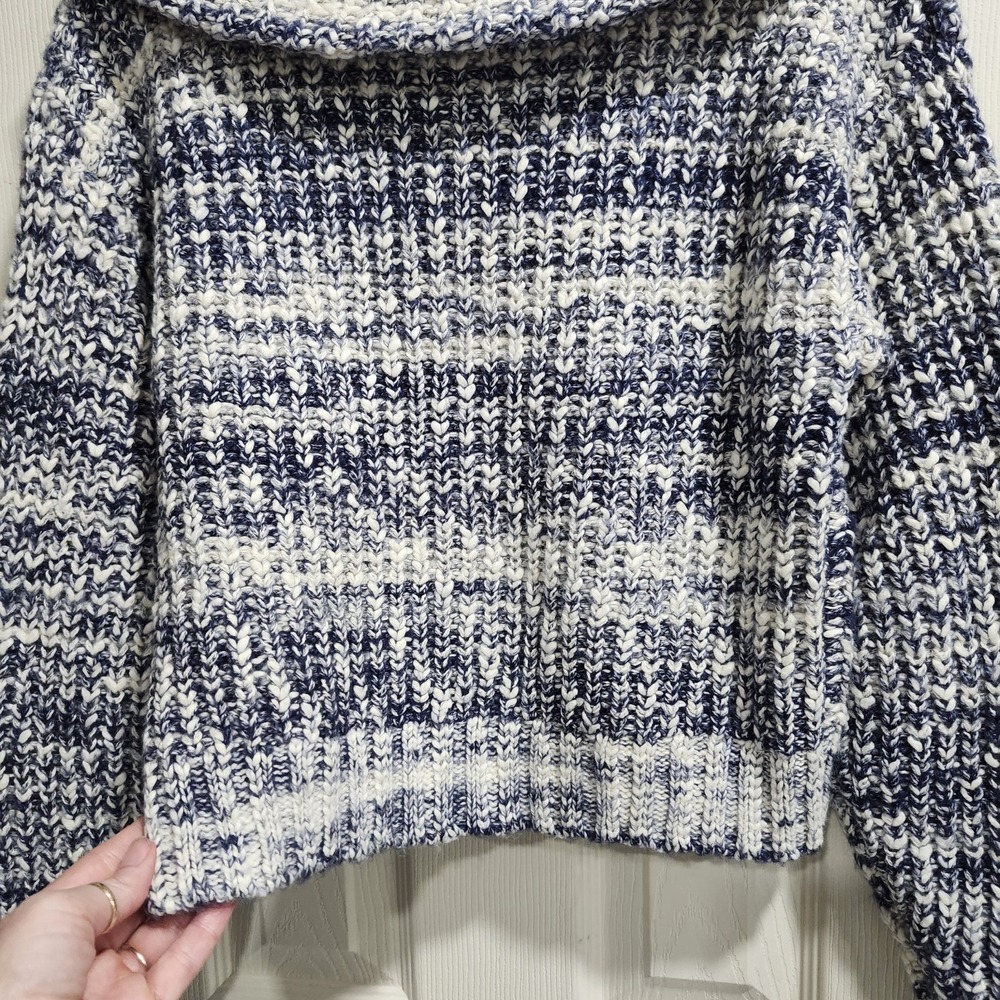 Sundance Women's Chunky Knit Zip Up Sweater Blue White Marled Collared Size S - Picture 14 of 15